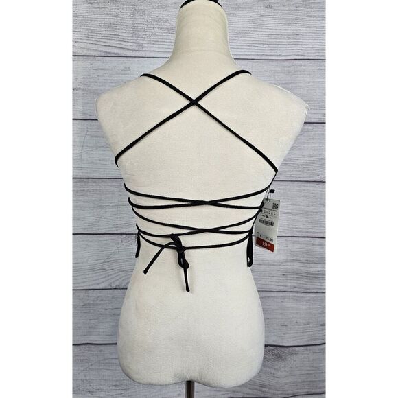 Zara Open Criss Cross Tie Back Crop Top Black Size Medium - Picture 3 of 7